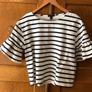 J. Crew Stripes Ruffle Sleeve Top